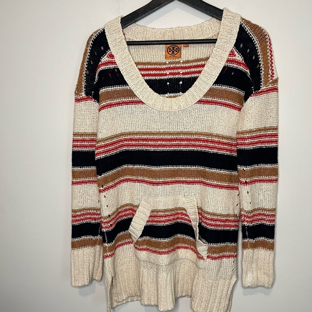 COPY - Tory Burch Striped Short Sleeve Linen Blend Sweater Size Small